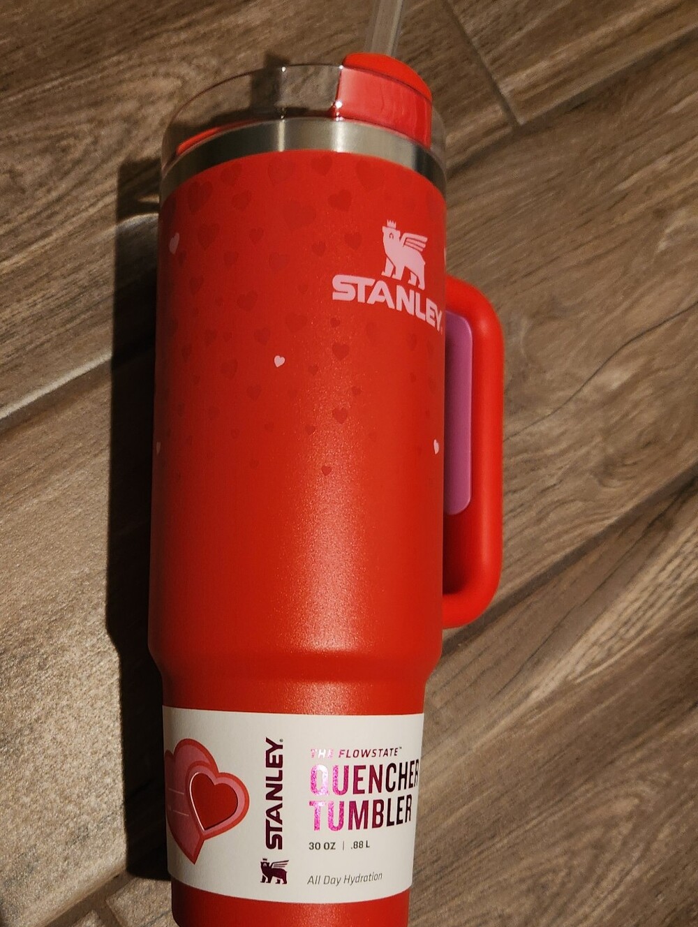 Stanley Red Travel Mug with Pink Accent
